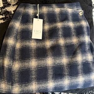 Vici Navy and Beige Plaid Skirt